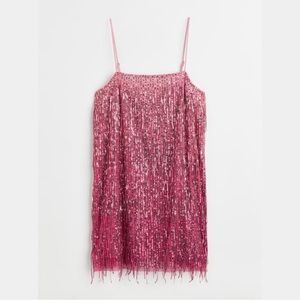 Pink Sequined Dress with Fringe Hem Size S - Brand New with tags